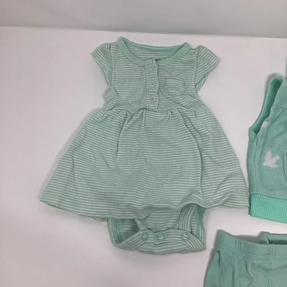 Carter's Baby Girl 3pc Lot Newborn Mint‎ Dress Vest Leggings